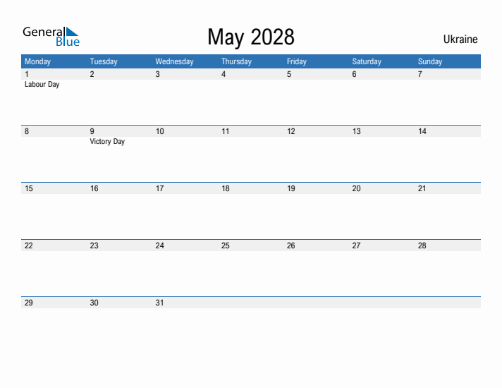 Fillable May 2028 Calendar