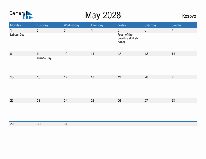 Fillable May 2028 Calendar