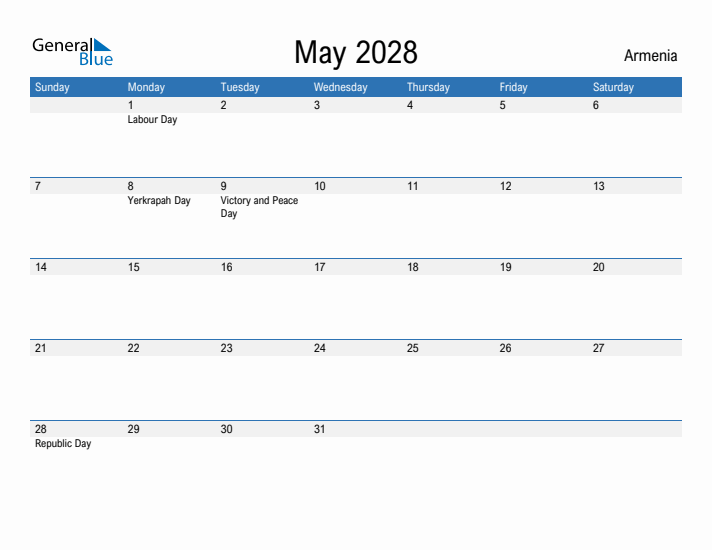 Fillable May 2028 Calendar