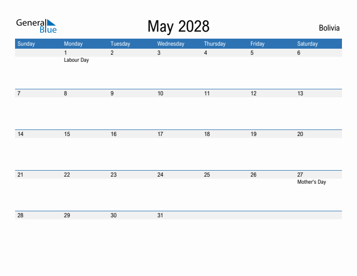 Fillable May 2028 Calendar