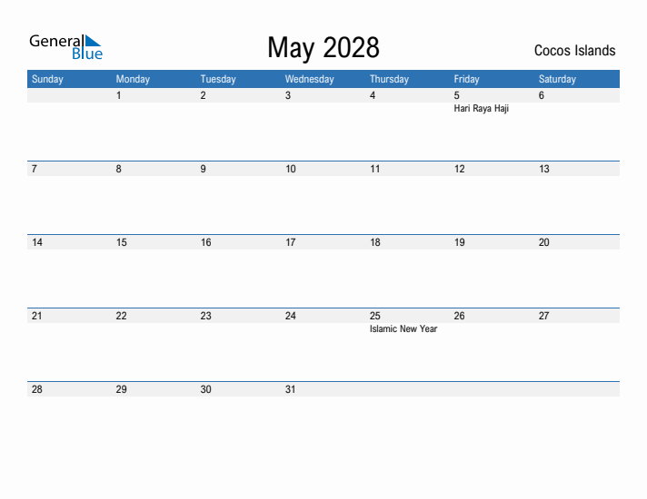 Fillable May 2028 Calendar