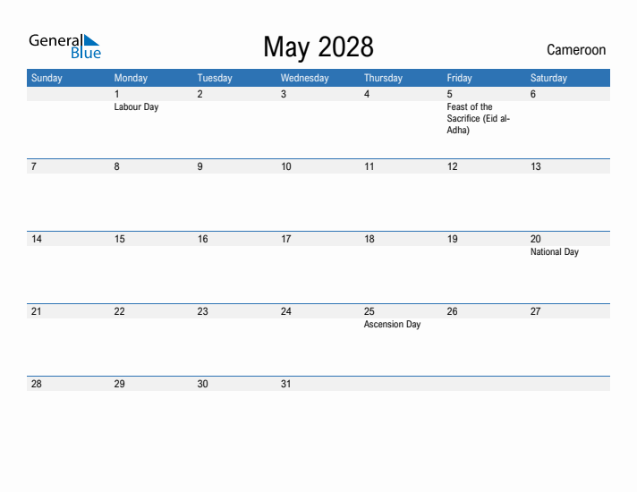 Fillable May 2028 Calendar