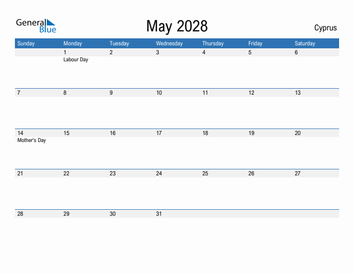 Fillable May 2028 Calendar