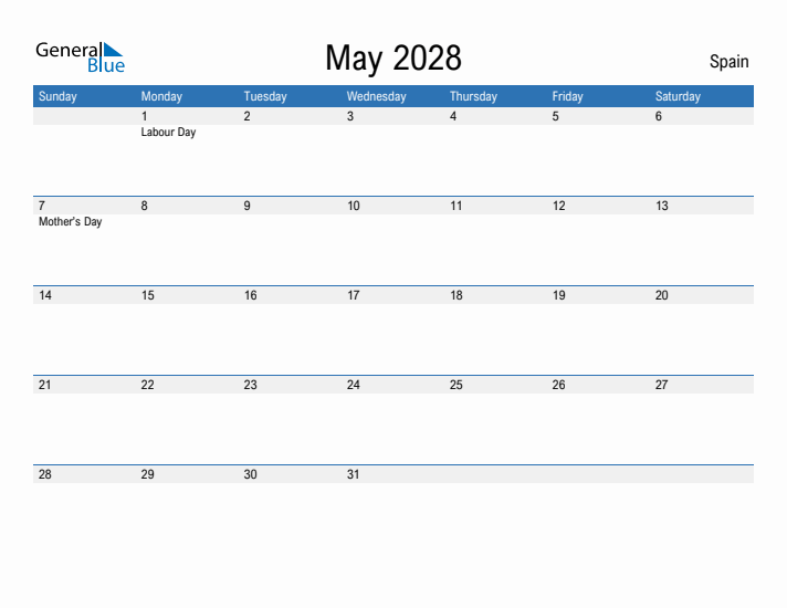 Fillable May 2028 Calendar