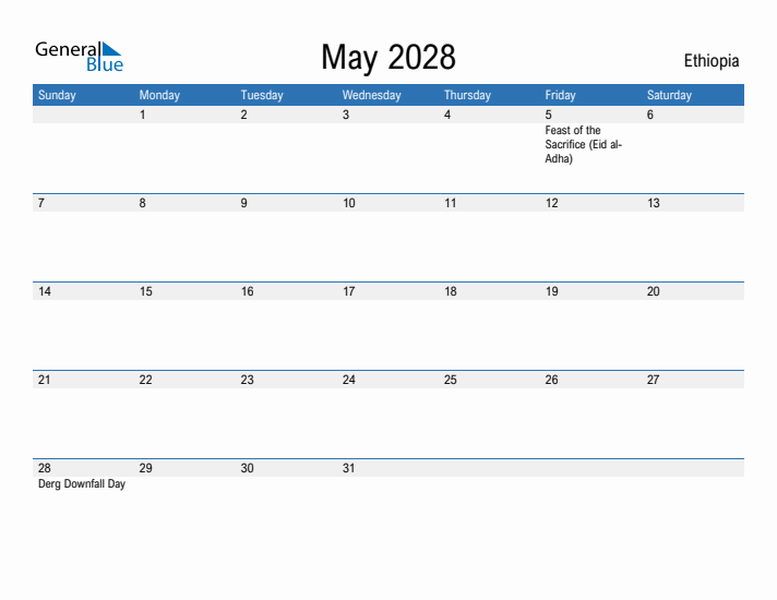 Fillable May 2028 Calendar