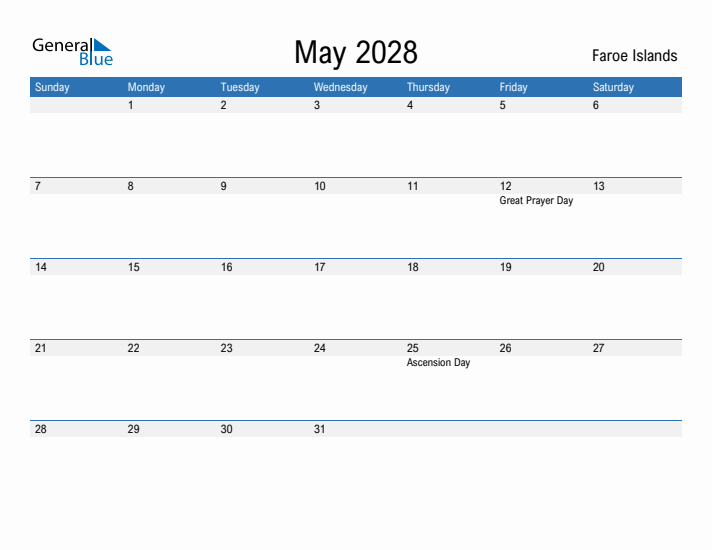 Fillable May 2028 Calendar