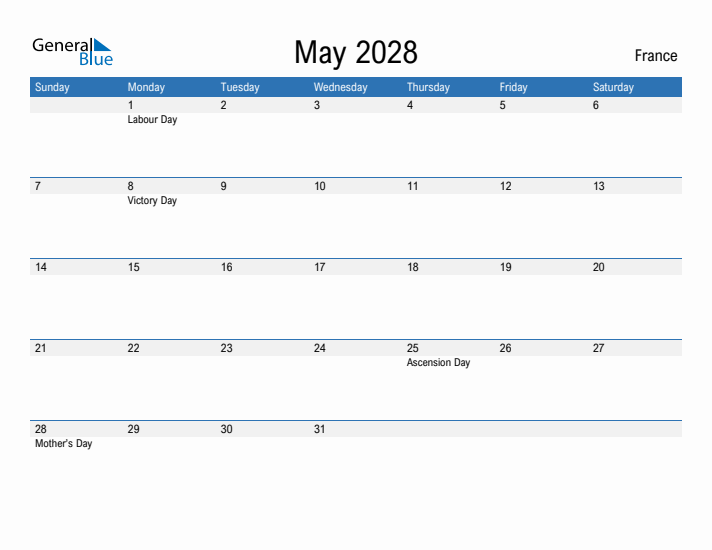 Fillable May 2028 Calendar