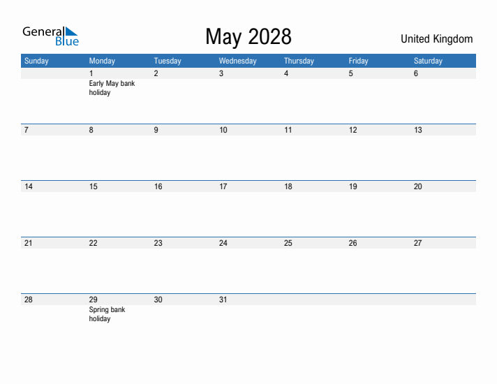 Fillable May 2028 Calendar