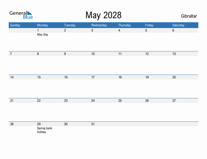 Fillable May 2028 Calendar