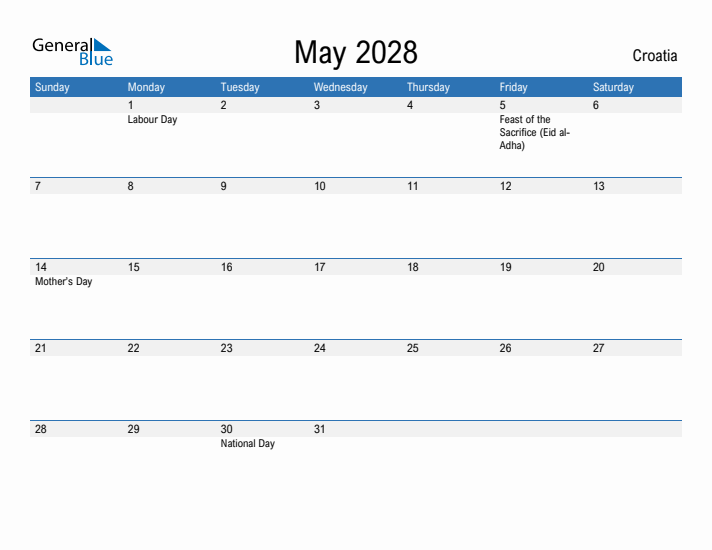 Fillable May 2028 Calendar