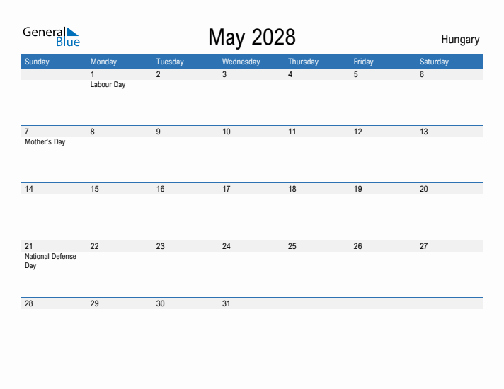 Fillable May 2028 Calendar