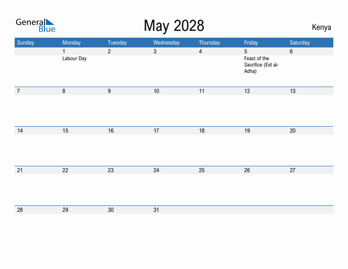 Fillable May 2028 Calendar