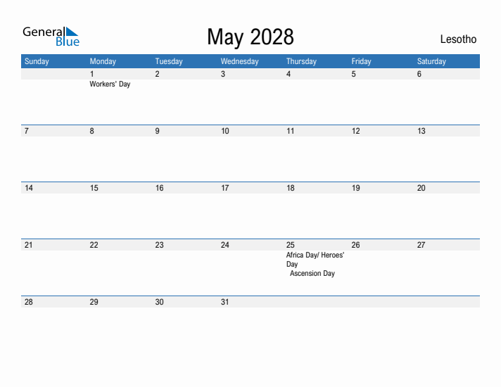 Fillable May 2028 Calendar