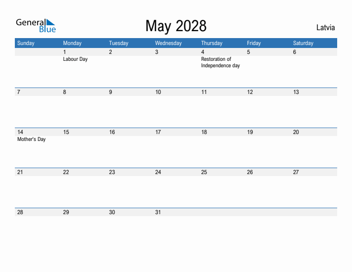 Fillable May 2028 Calendar