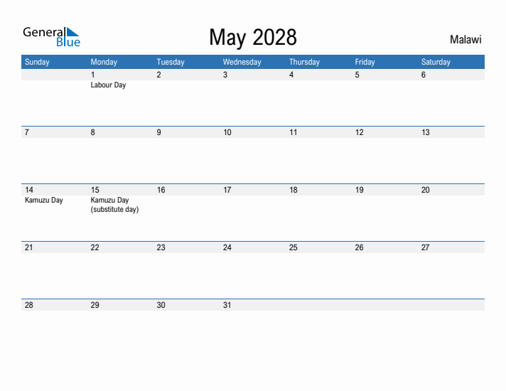 Fillable May 2028 Calendar