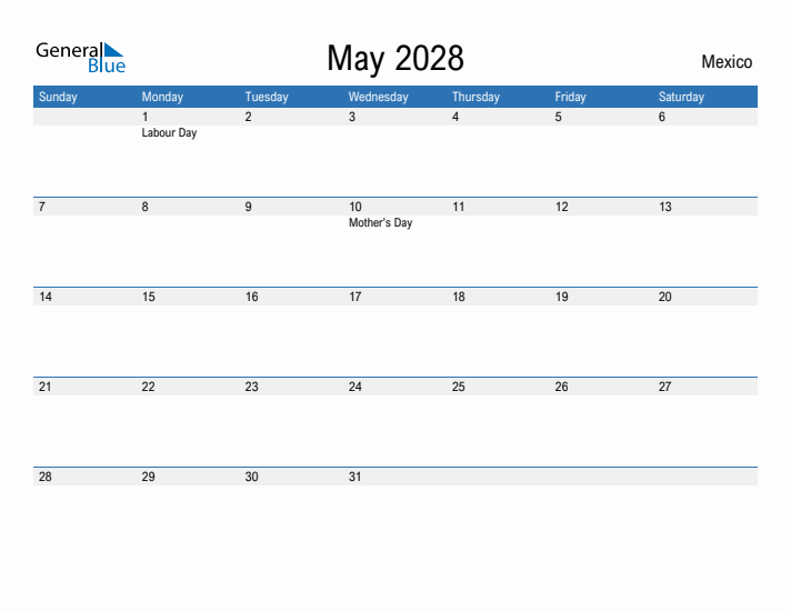 Fillable May 2028 Calendar