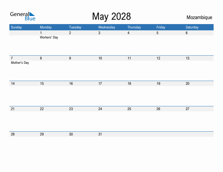 Fillable May 2028 Calendar