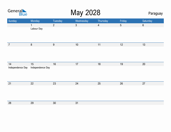 Fillable May 2028 Calendar