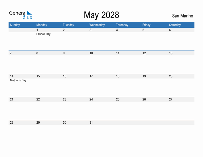 Fillable May 2028 Calendar