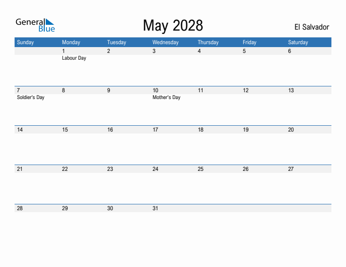 Fillable May 2028 Calendar