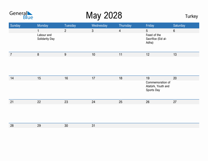 Fillable May 2028 Calendar