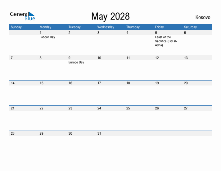 Fillable May 2028 Calendar