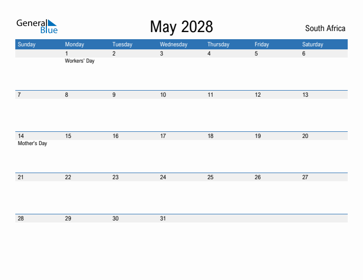 Fillable May 2028 Calendar