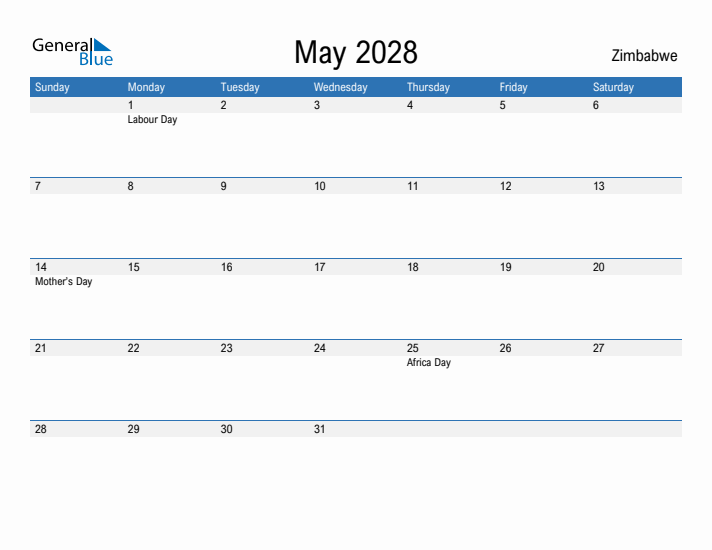 Fillable May 2028 Calendar