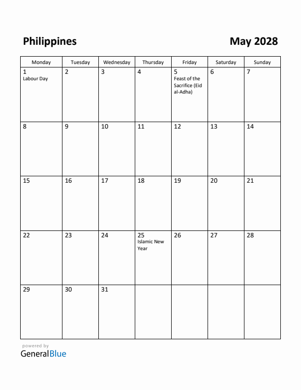 May 2028 Calendar with Philippines Holidays