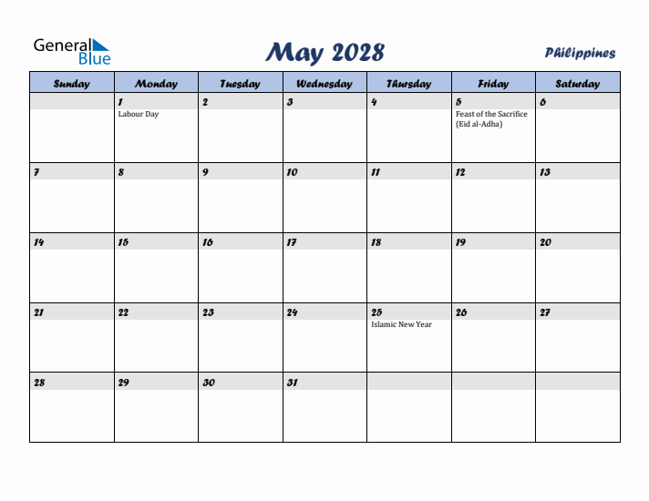 May 2028 Calendar with Holidays in Philippines