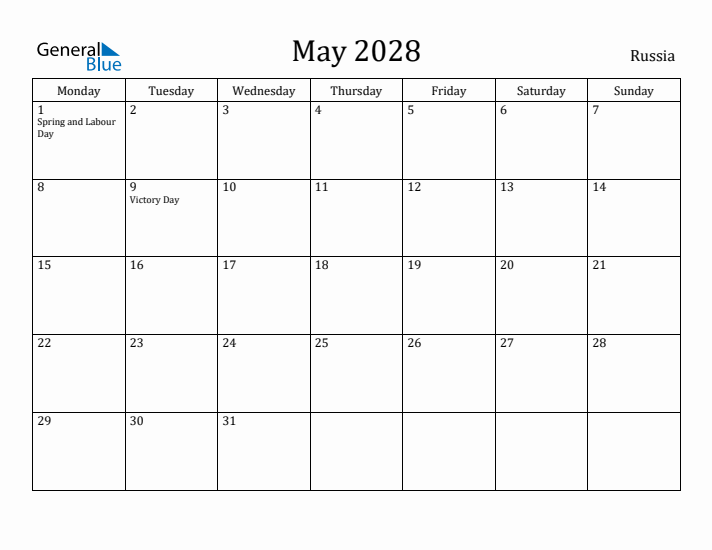 May 2028 Calendar Russia