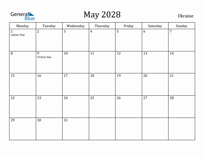 May 2028 Calendar Ukraine