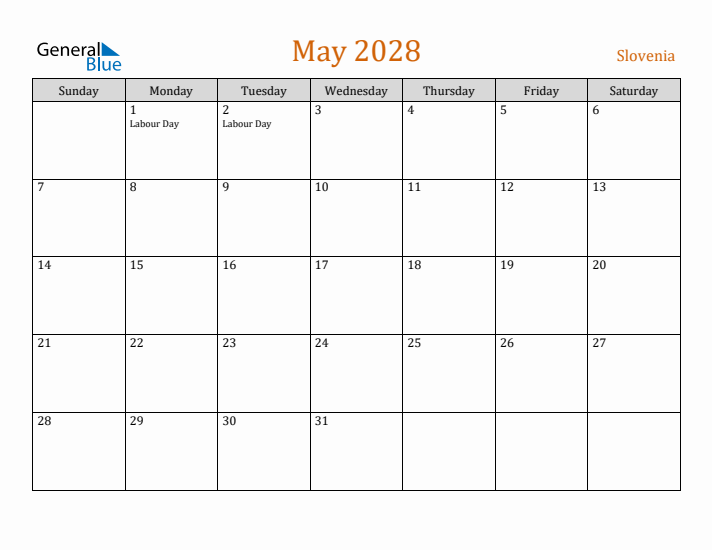 May 2028 Holiday Calendar with Sunday Start