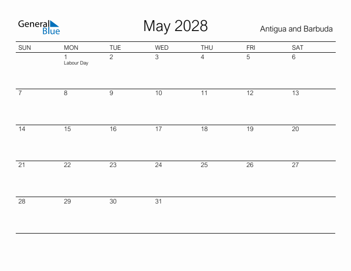 Printable May 2028 Calendar for Antigua and Barbuda