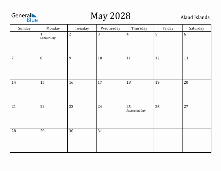 May 2028 Calendar Aland Islands