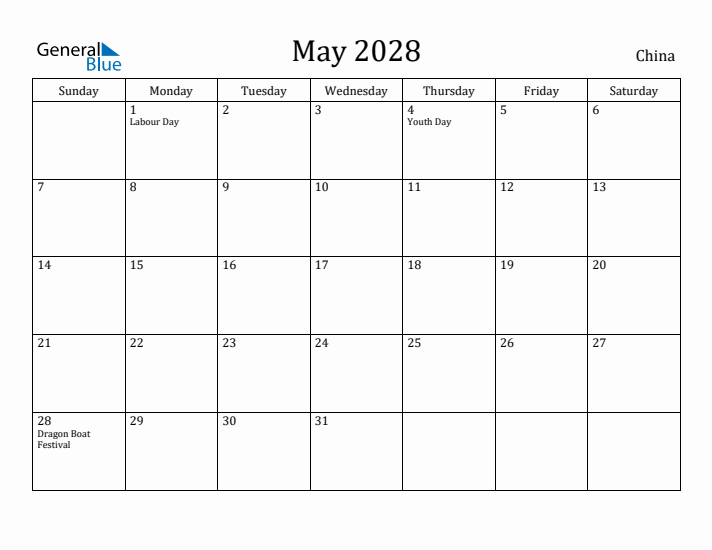 May 2028 Calendar China