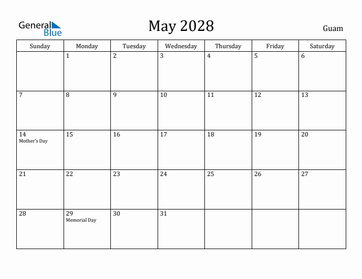 May 2028 Calendar Guam