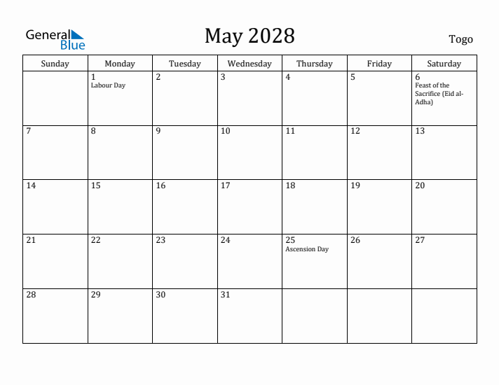 May 2028 Calendar Togo