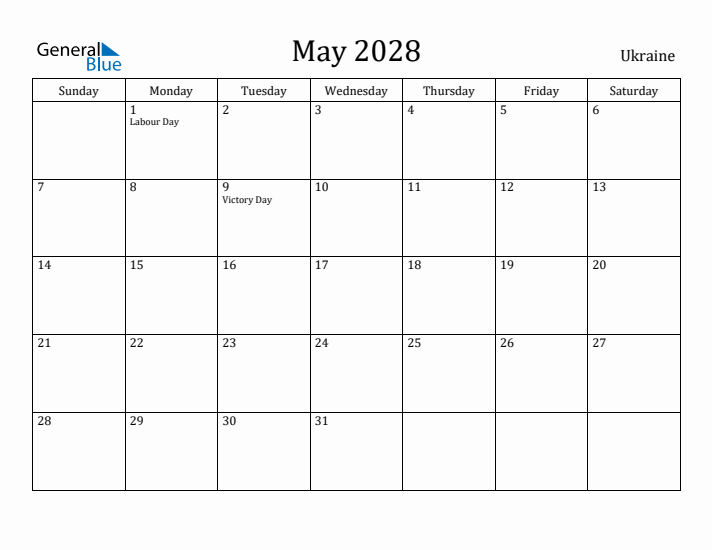 May 2028 Calendar Ukraine