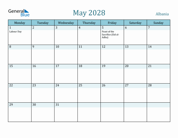 May 2028 Calendar with Holidays