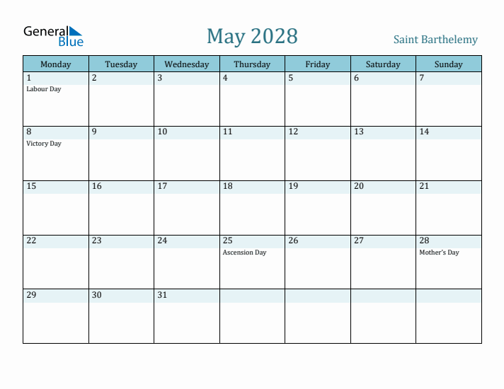 May 2028 Calendar with Holidays