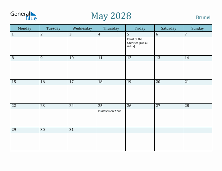 May 2028 Calendar with Holidays