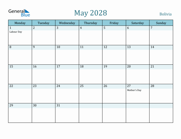 May 2028 Calendar with Holidays