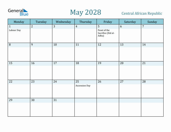 May 2028 Calendar with Holidays