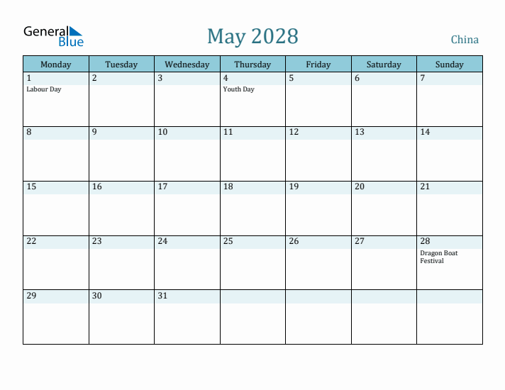 May 2028 Calendar with Holidays