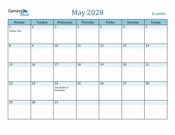 May 2028 Calendar with Holidays