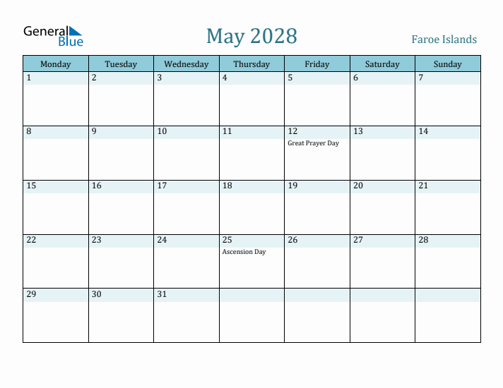 May 2028 Calendar with Holidays