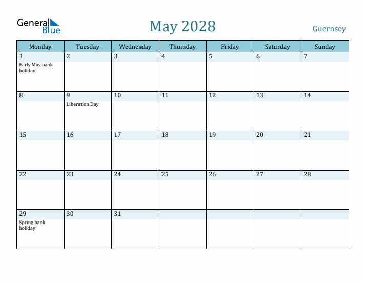 May 2028 Calendar with Holidays