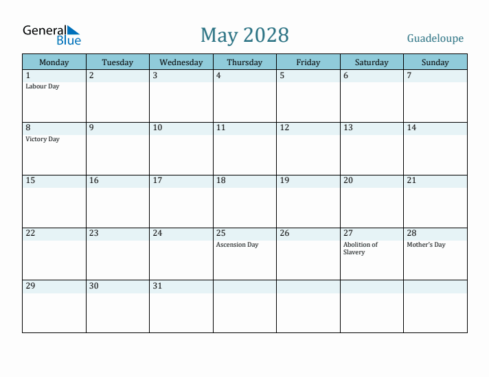 May 2028 Calendar with Holidays