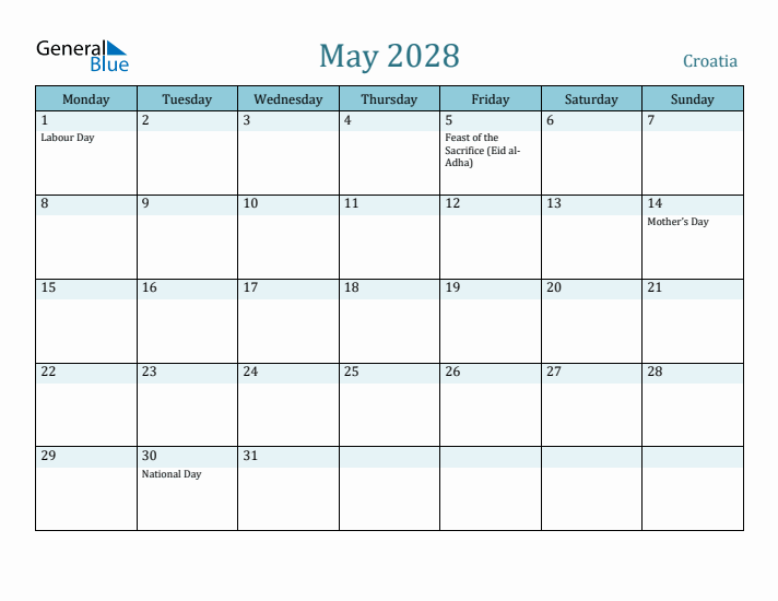 May 2028 Calendar with Holidays